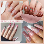 Silver cherry and star nail charms for creative DIY crafts