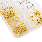 Durable metal nail decorations kit illustrating gold and silver cone spike selections