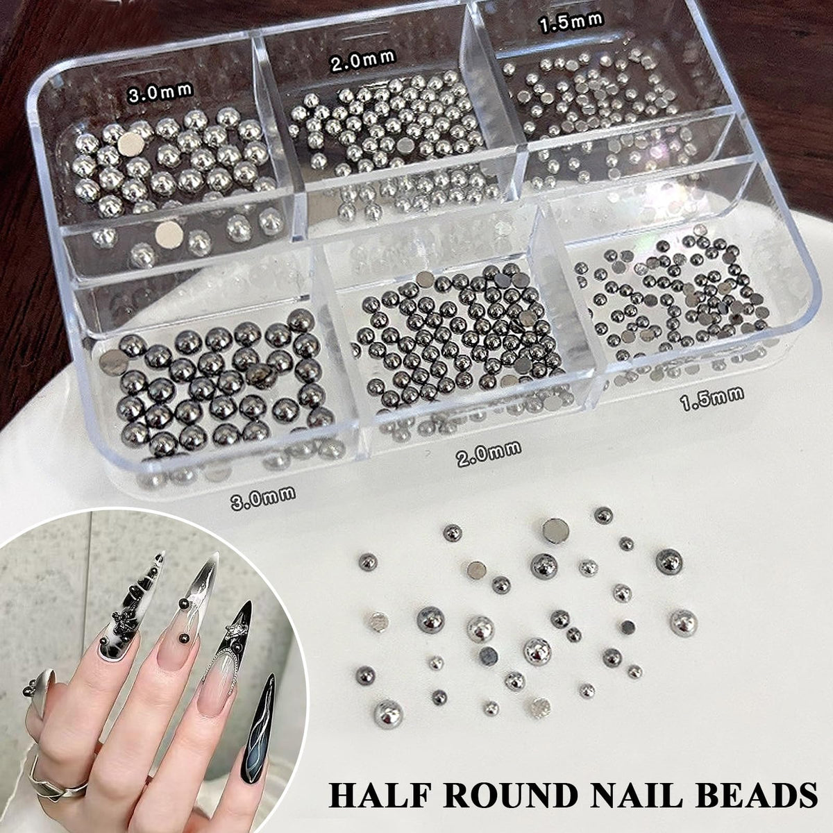 WOKOTO multi-shape gold nail charms neatly organized in separate storage compartments for easy access.