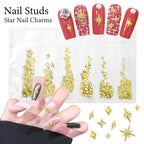 Assorted 12 grid metal nail charms including gold stars crescent moons and cross shapes
