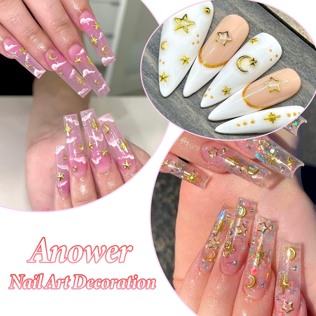 Authentic USA imported KEHKFSEF celestial gold charms package contents for nail design