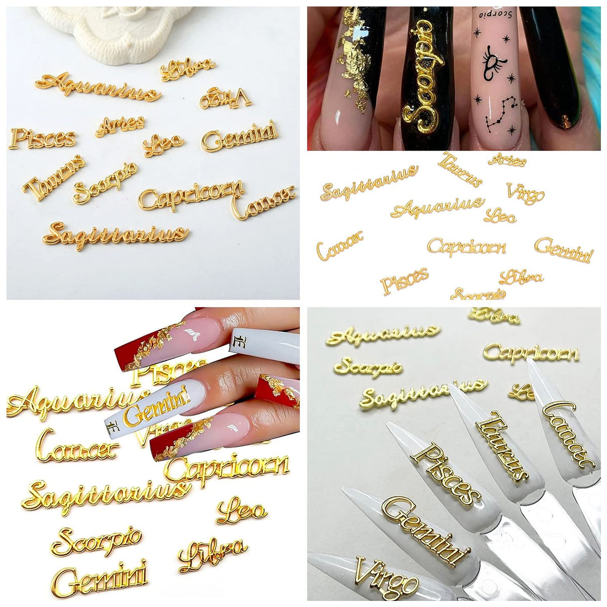 Xeaohesy astrological nail decorations alongside DIY smartphone case art layout.