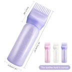 Detailed shot of the integrated root comb nozzle on the pliable plastic hair dye brush applicator bottle.