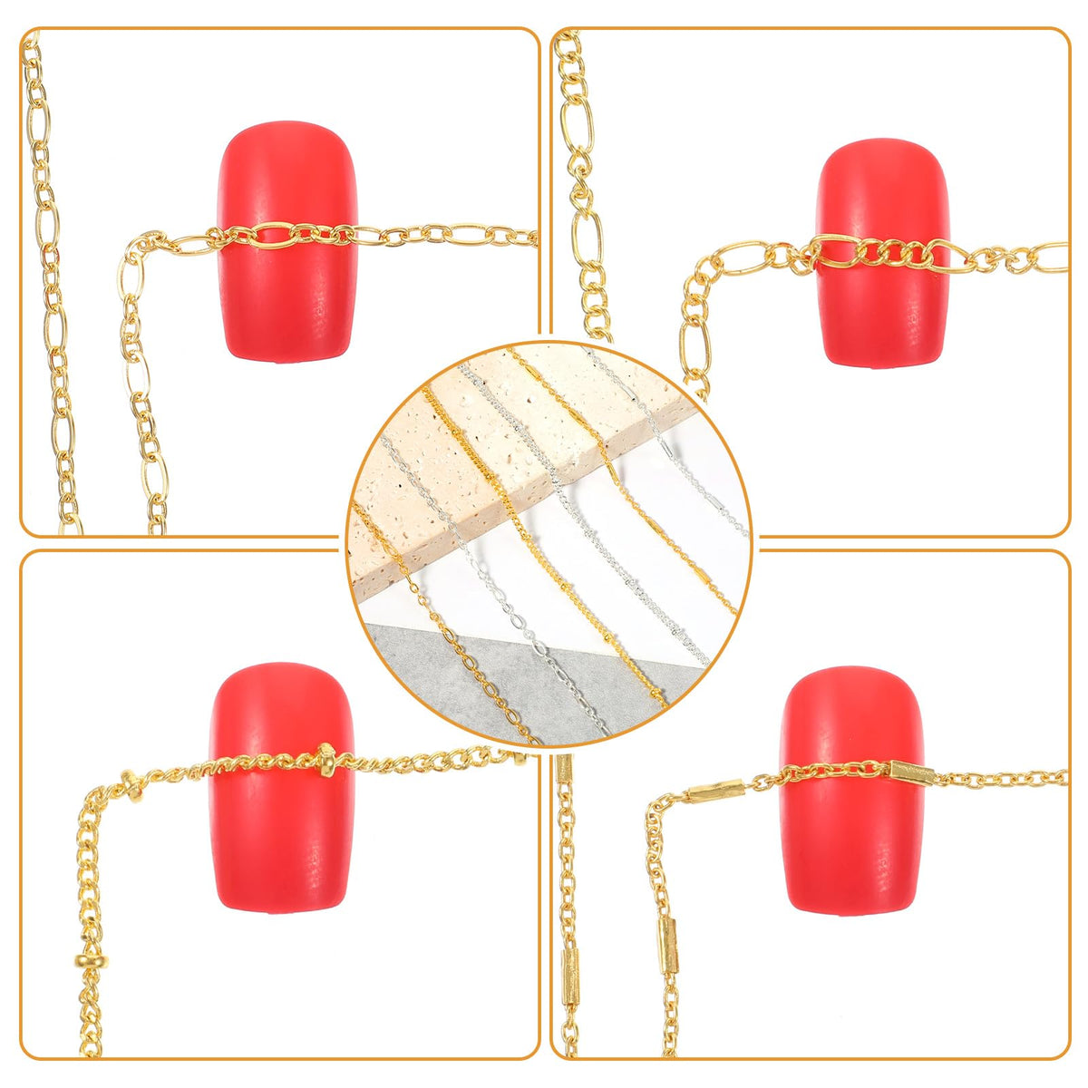 Applying metal nail chains with tweezers for 3d nail art
