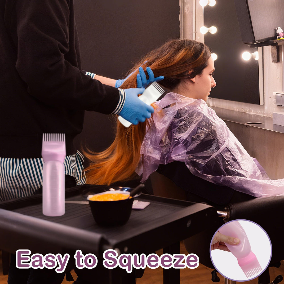 Demonstration of squeezing the soft pliable BlingKingdom bottle to show liquid flow control through the comb teeth.