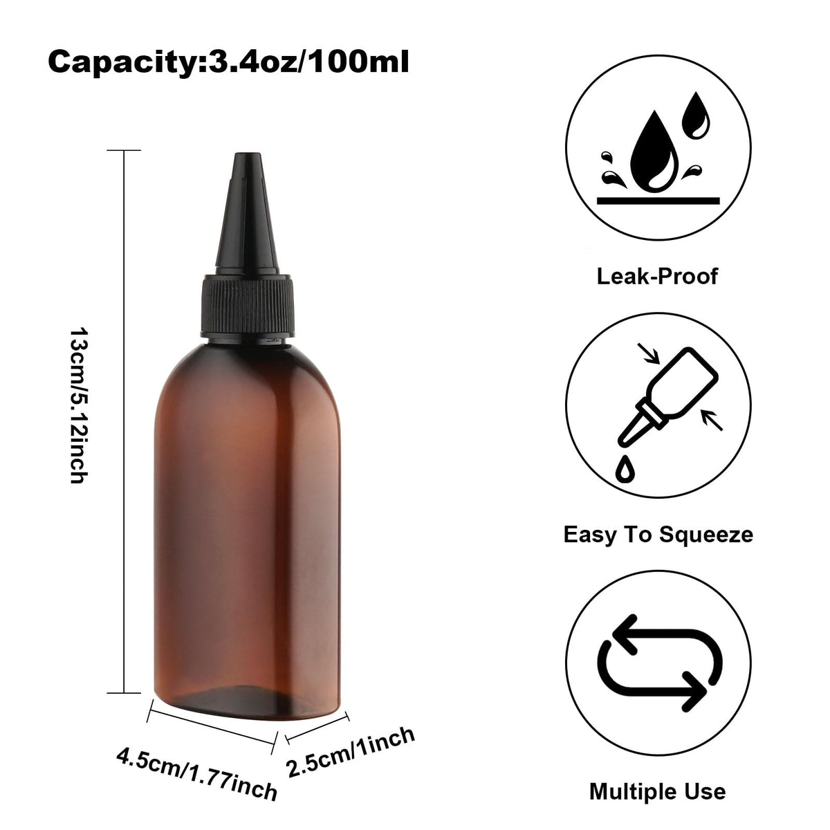 Cosywell amber plastic applicator bottles showing leak proof twist top cap close up