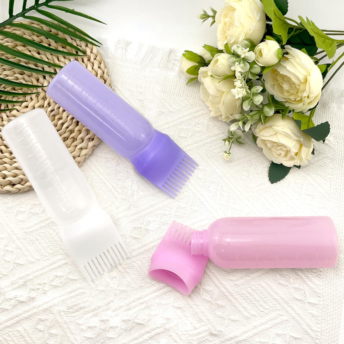 Full packaging view of the BlingKingdom three piece root comb applicator set for home and salon hair care.