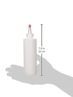 Close up of Soft 'N Style applicator bottle showing graduated measuring scales.