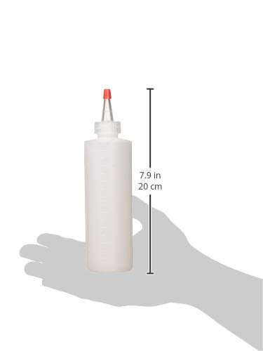 Close up of Soft 'N Style applicator bottle showing graduated measuring scales.
