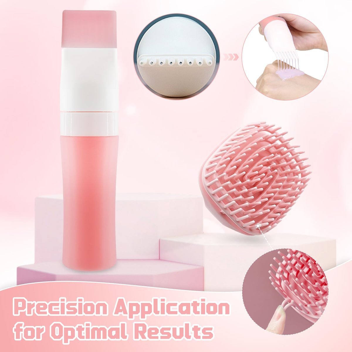 Close-up view of the integrated root comb applicator nozzles dispensing liquid directly onto the hair roots.