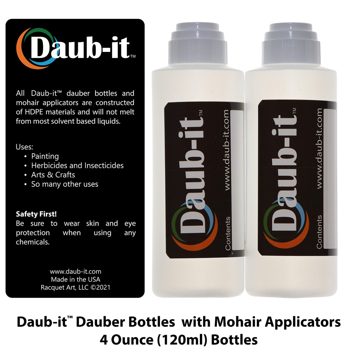 Two pack of Racquet Art Daub-it empty applicator bottles