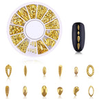 Danneasy gold hollow metal rivets and abstract chain designs inside storage containers.