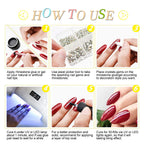 Full packaging view of the Danneasy imported gold nail charms kit with application tools.