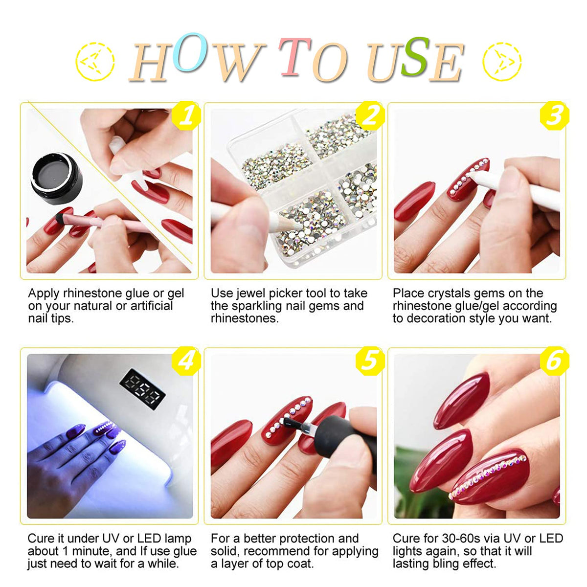 Full packaging view of the Danneasy imported gold nail charms kit with application tools.