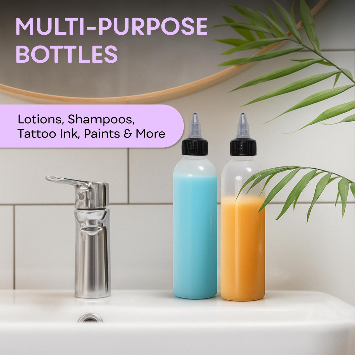 BRIGHTFROM eight ounce refillable clear plastic bottles side perspective displaying structural thickness