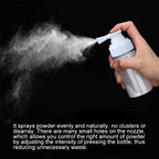 Generic empty powder puffer bottle showing nozzle alignment markings close up