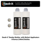 Close up view of the premium mohair dauber applicator tip on the eight ounce refillable craft bottle.