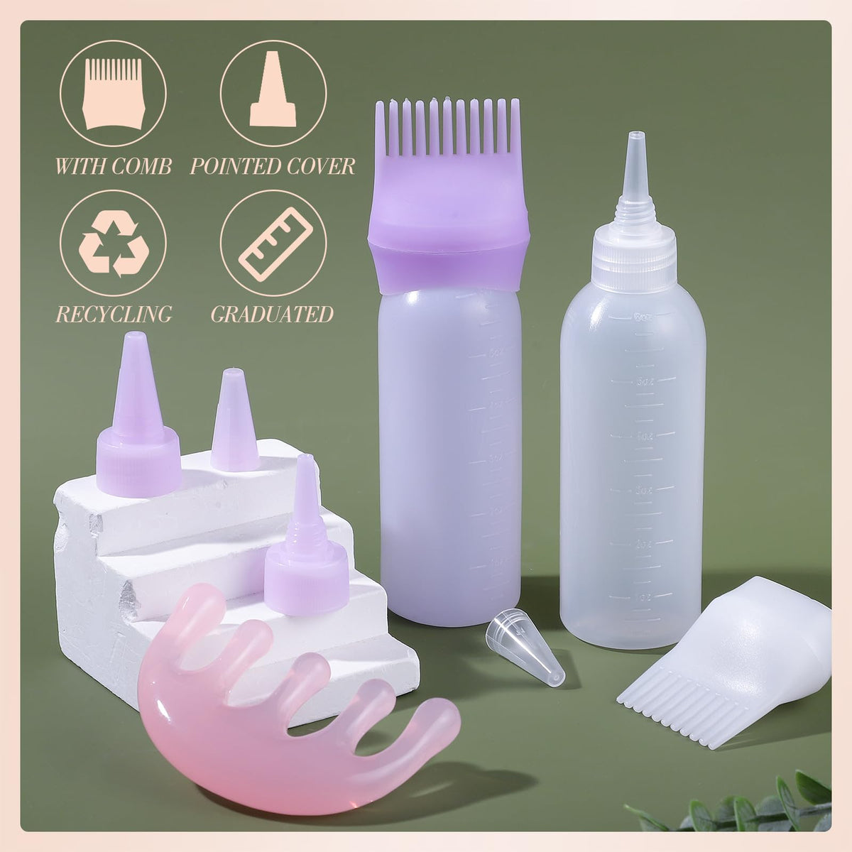 Squeezable hair dye applicator bottle with hollow teeth for clean root coloring