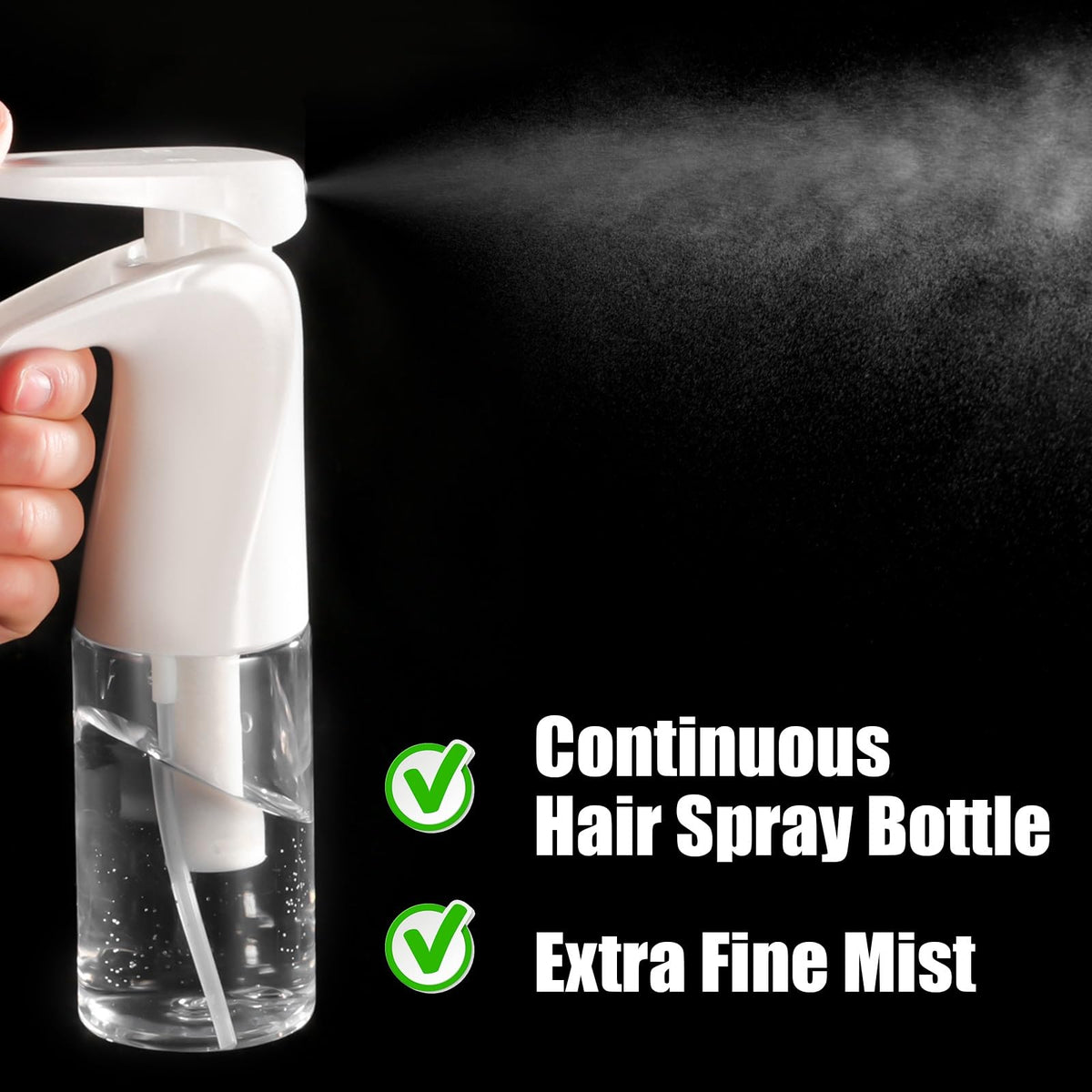 Pimoys ultra fine continuous hair water mister bottle demonstrating ergonomic trigger design