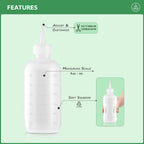 Close up of the tight fitting precision tip cap on the Bar5F hair oiling applicator bottle preventing fluid leaks