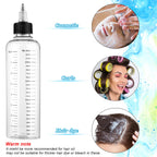A pair of transparent root applicator bottles for salon stylists showcasing the leakproof twist on top tip cap.