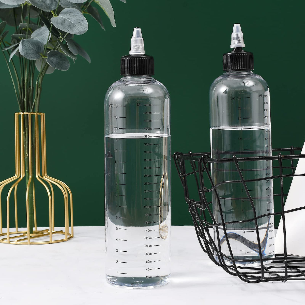 Driew hair liquid dispenser pack showing the leak proof seal and clear markings