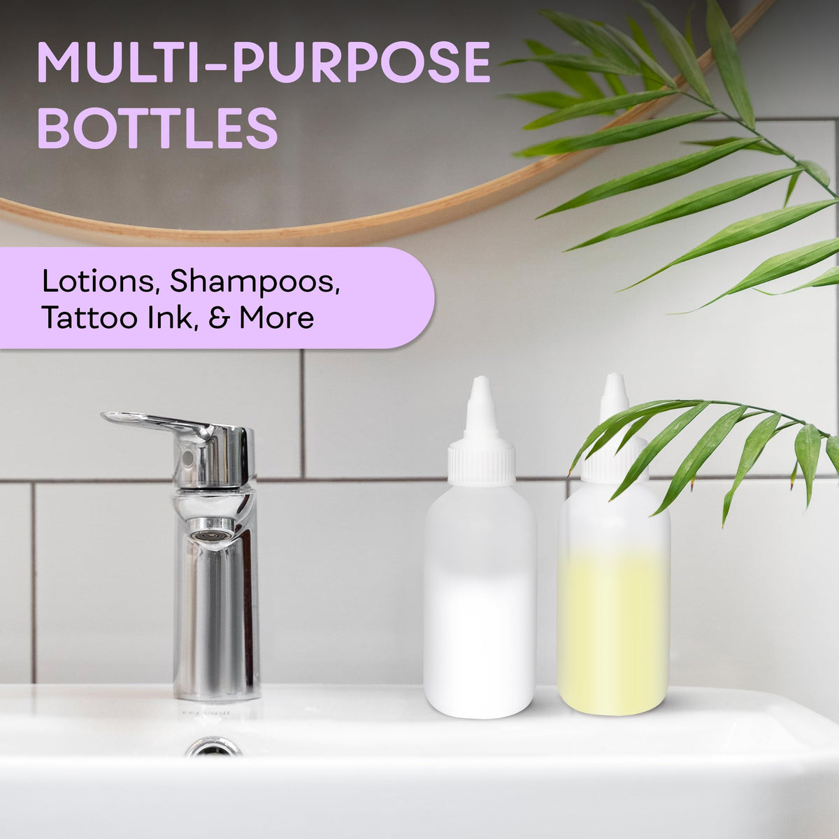 Two pack of BRIGHTFROM empty plastic bottles being used for precise hair coloring application