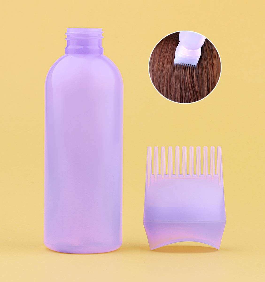 Ergonomic wide opening view of the Yebeauty purple hair coloring bottle