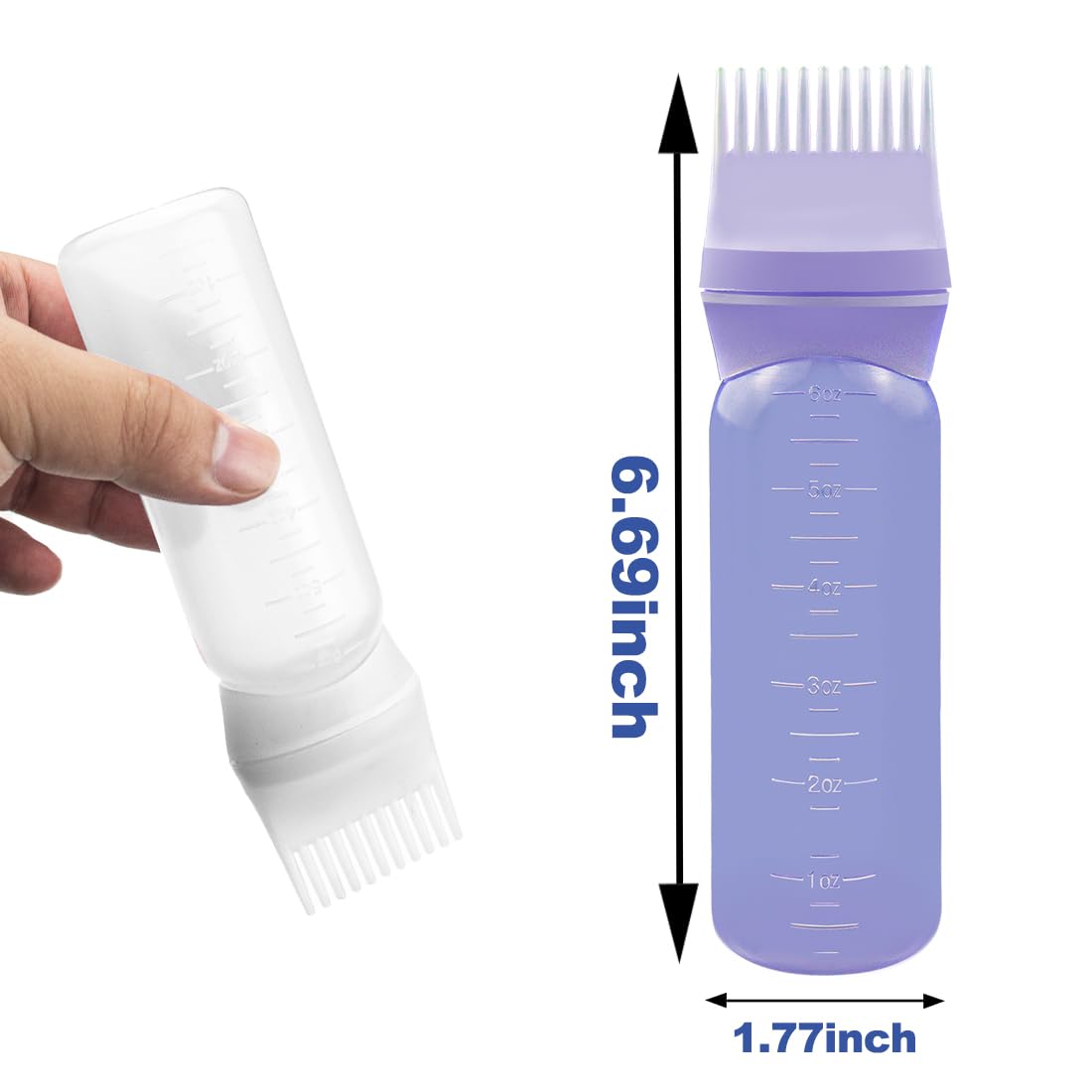 Close up of the hollow comb teeth on the purple scalp oil applicator cap