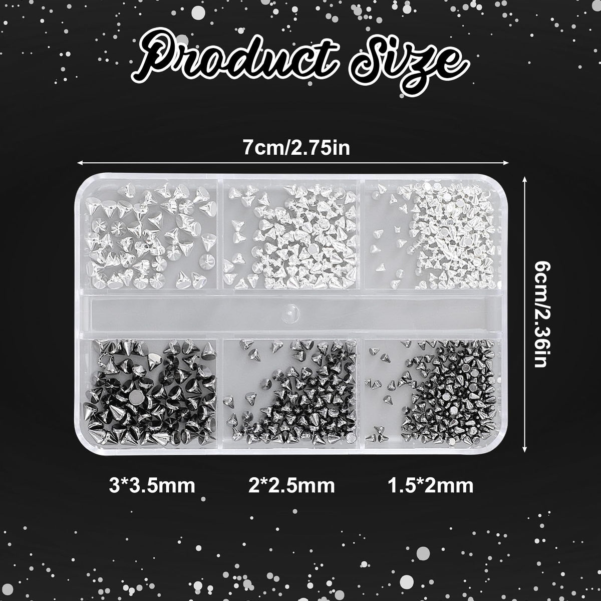 Dark aesthetic nail art accessories in organized container