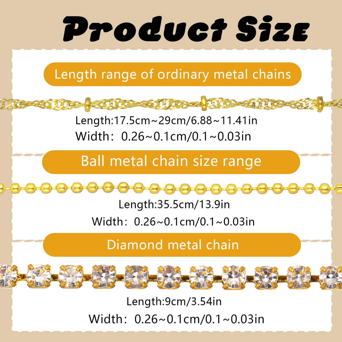 Close up view of 3D metal chain charms for nails