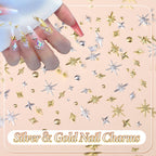 Uotey nail art decoration kit showing various sizes of hollow semicircle studs and round steel beads
