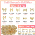 Close up of 3D golden bowknot charms for nail art