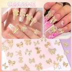 DIY nail art accessories featuring gold alloy bows on display