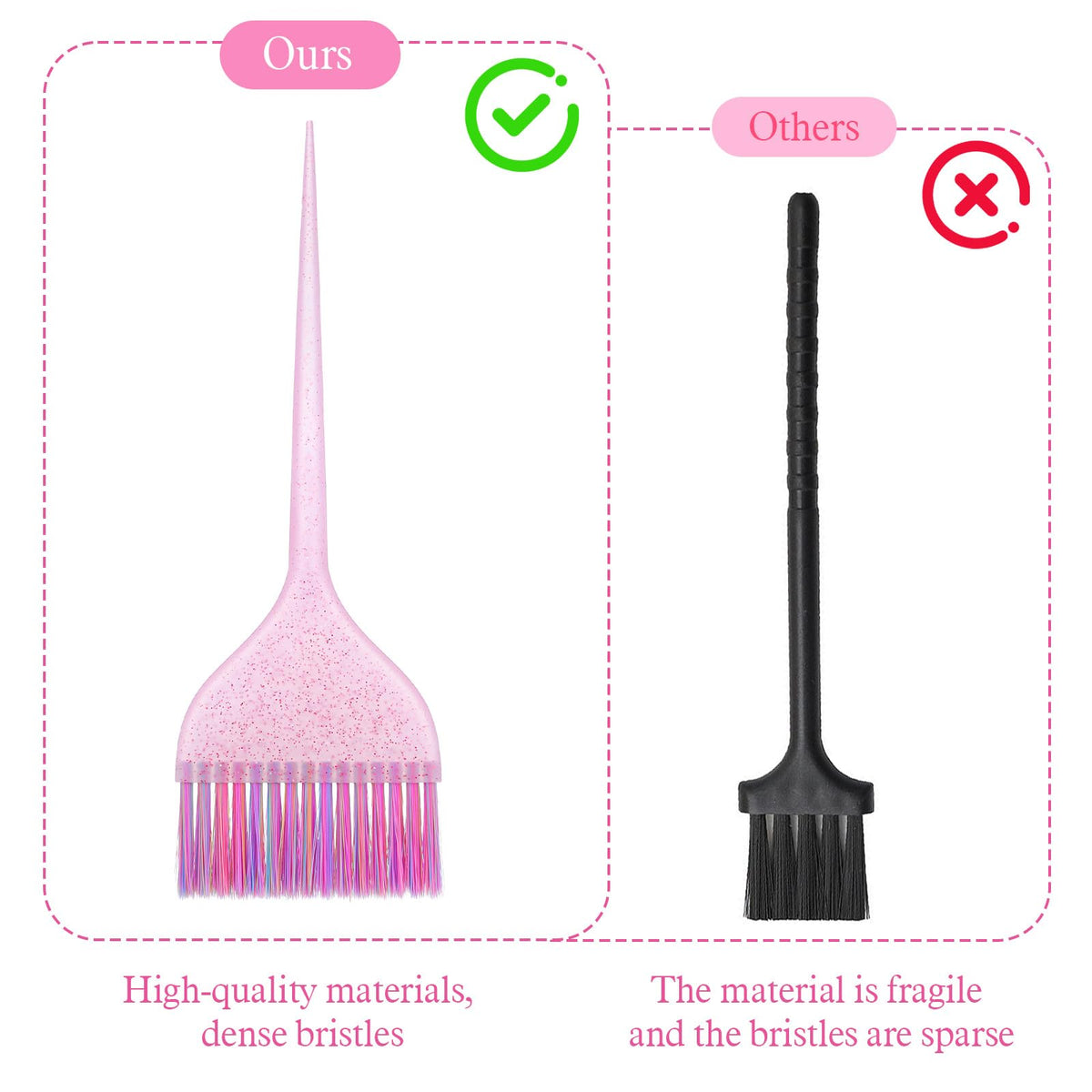 Side view of professional hair dye applicator brushes