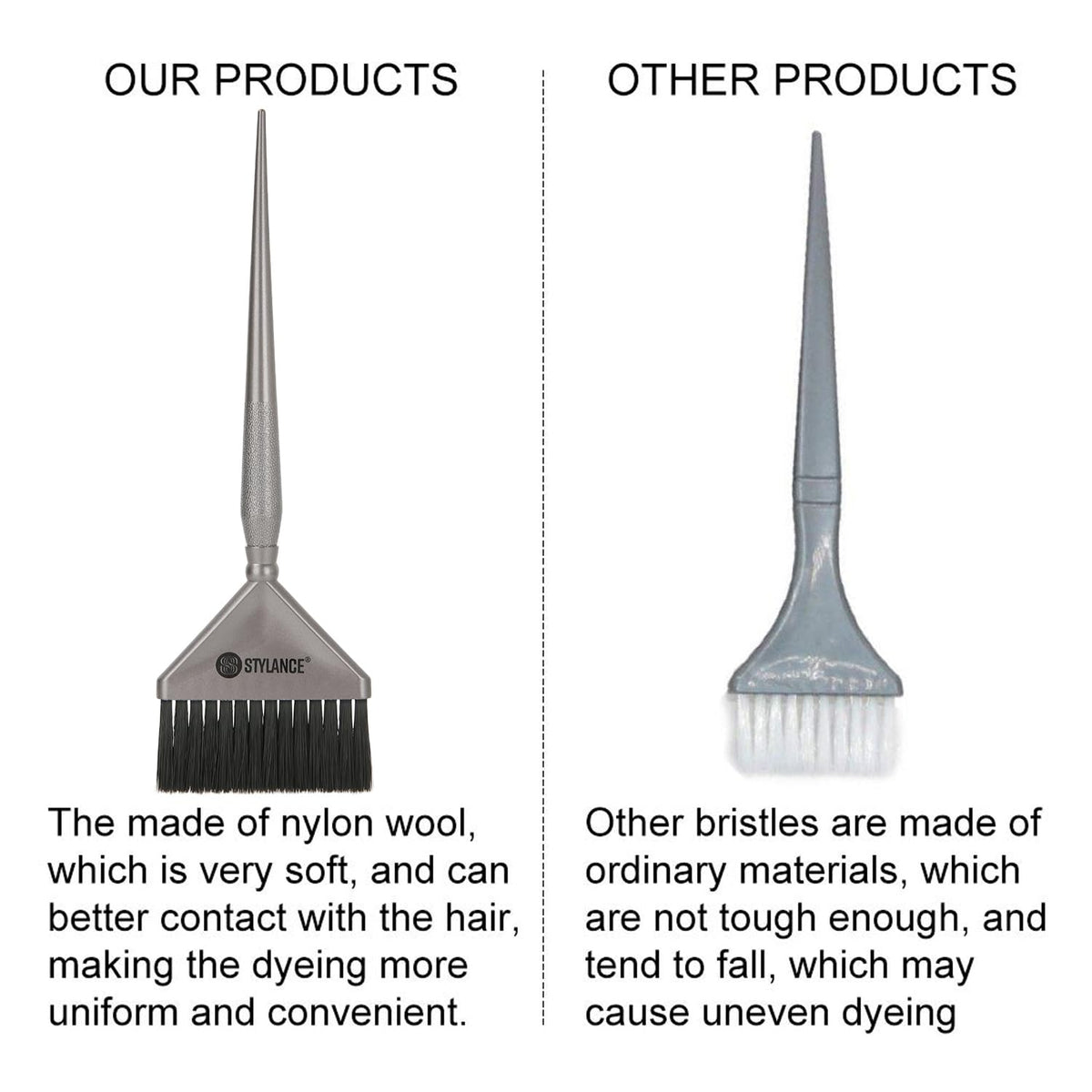 Silver finish hair coloring applicator brushes for salon use