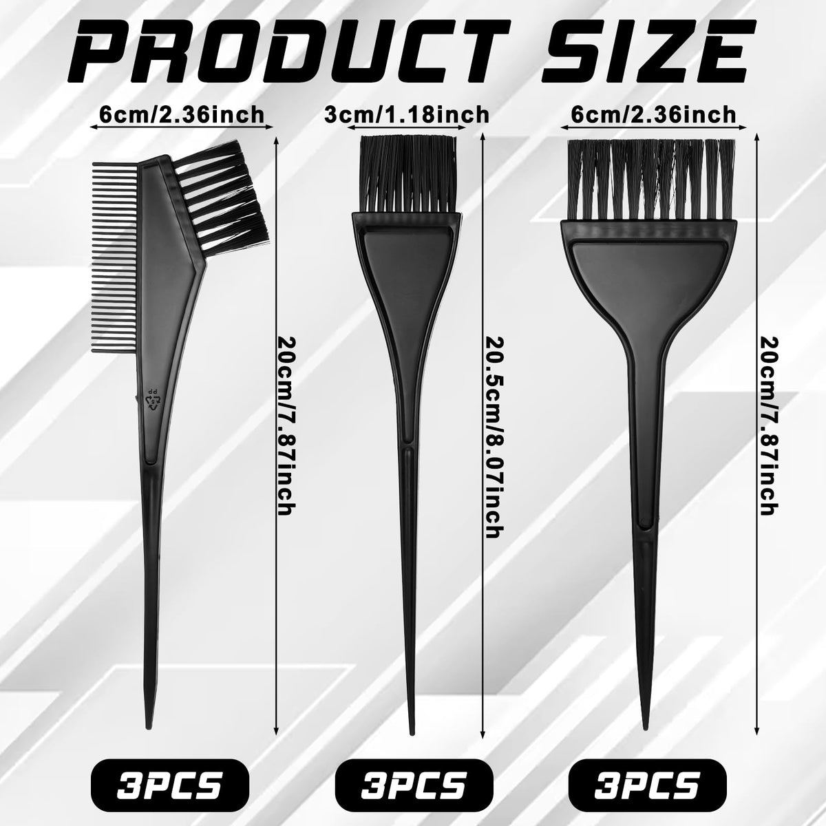 Bohuiz hair dye brush set showing various brush shapes and sizes