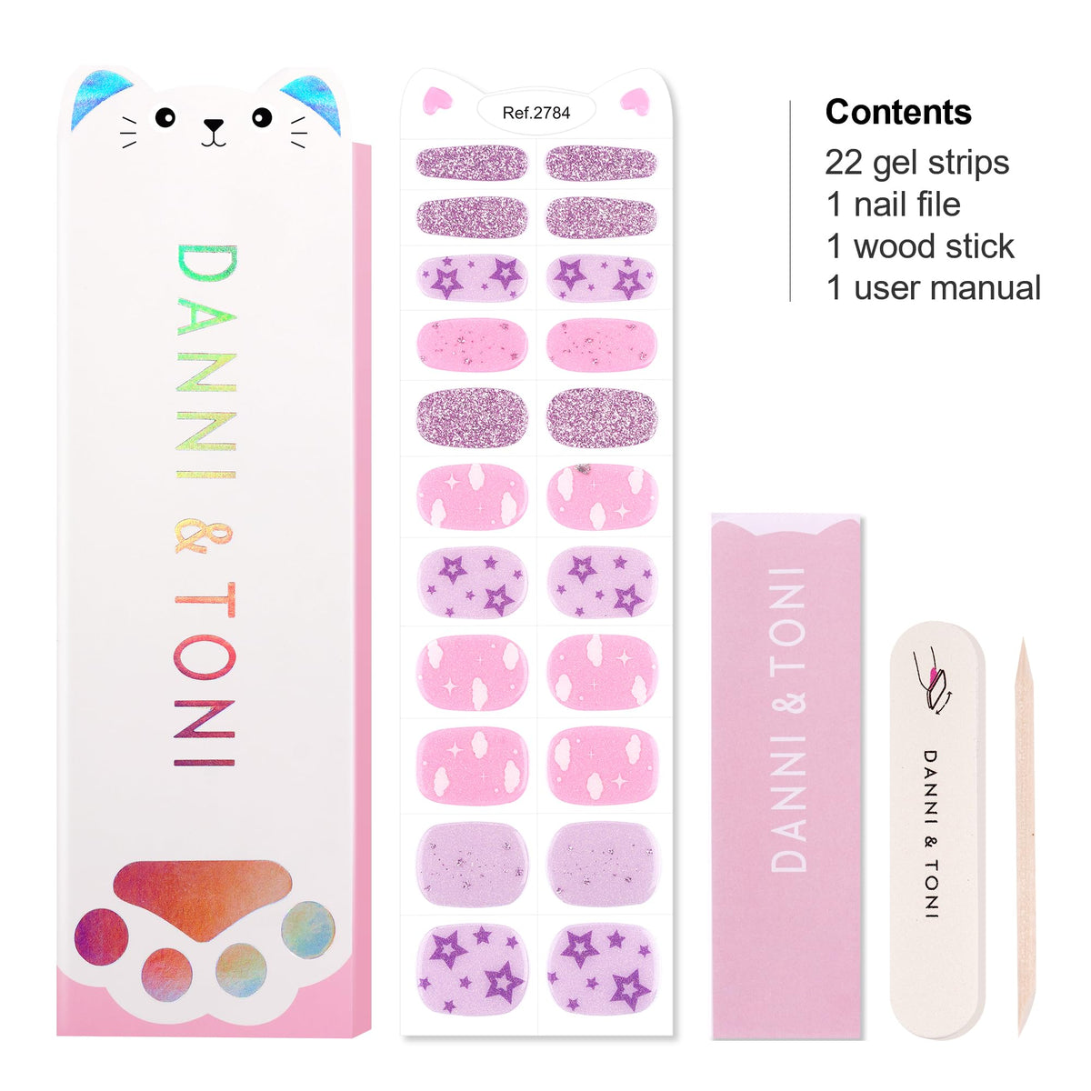 Close up of Purple Dream themed nail stickers for girls