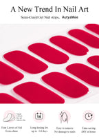 Demonstration of 20 pieces of various sized red gel nail wraps