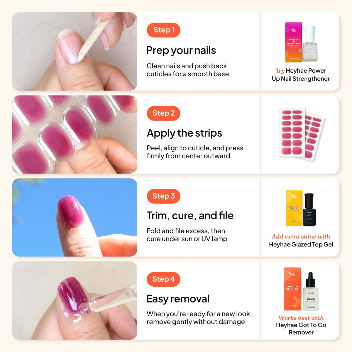 Packaging details and accessories of Heyhae gel nail kit