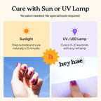 Instructions on how to apply Heyhae sun cured gel nail wraps