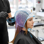 Top view of JFFX blue hair highlight cap for home use