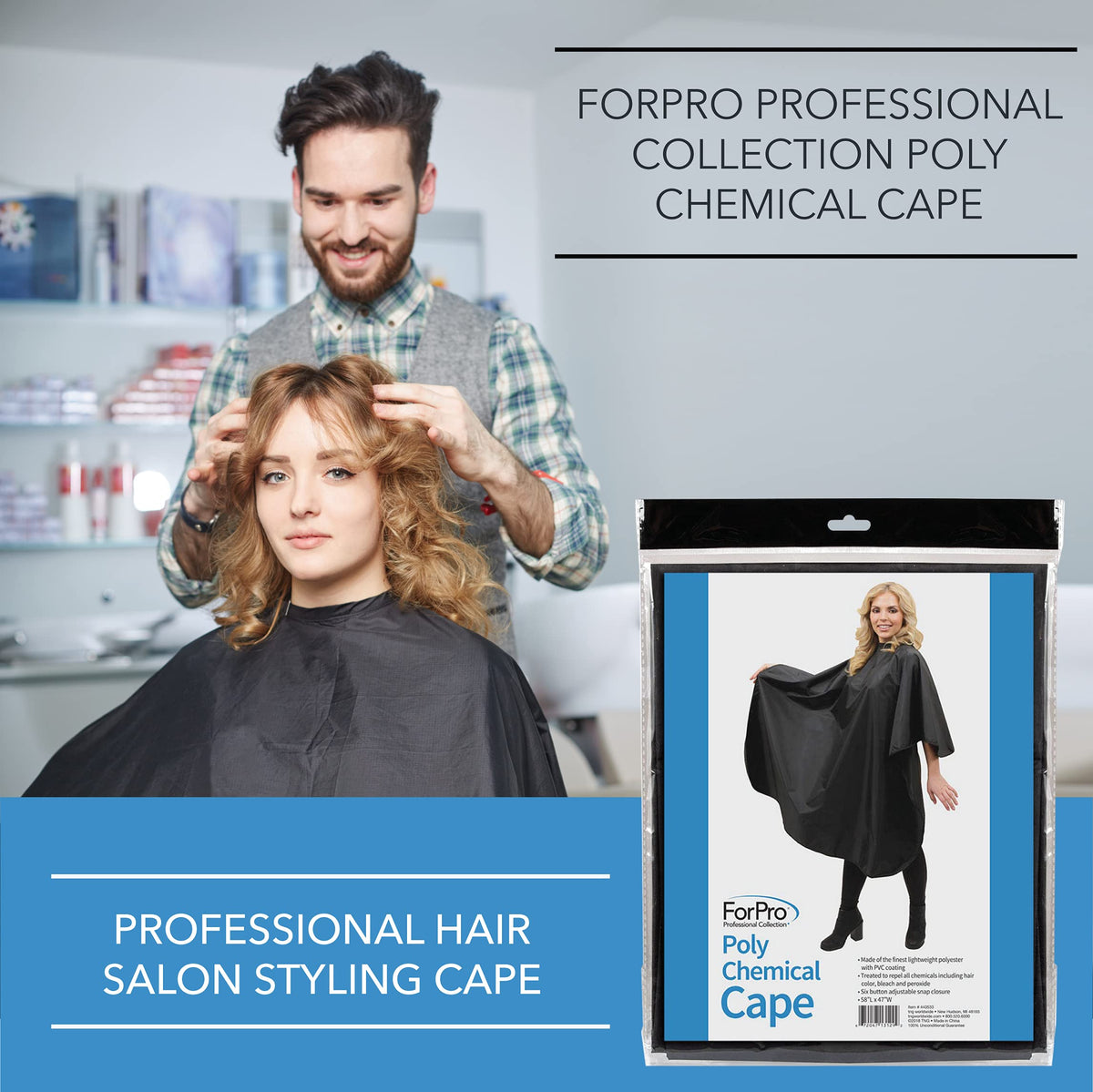Hair salon cape showing full coverage dimensions