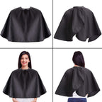 Side profile view of Noverlife lightweight makeover cape on client