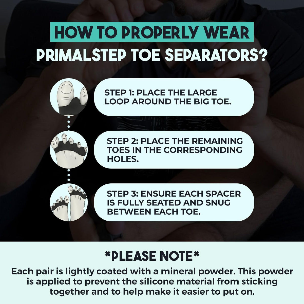 Close up of PrimalStep extra thick gel toe separators