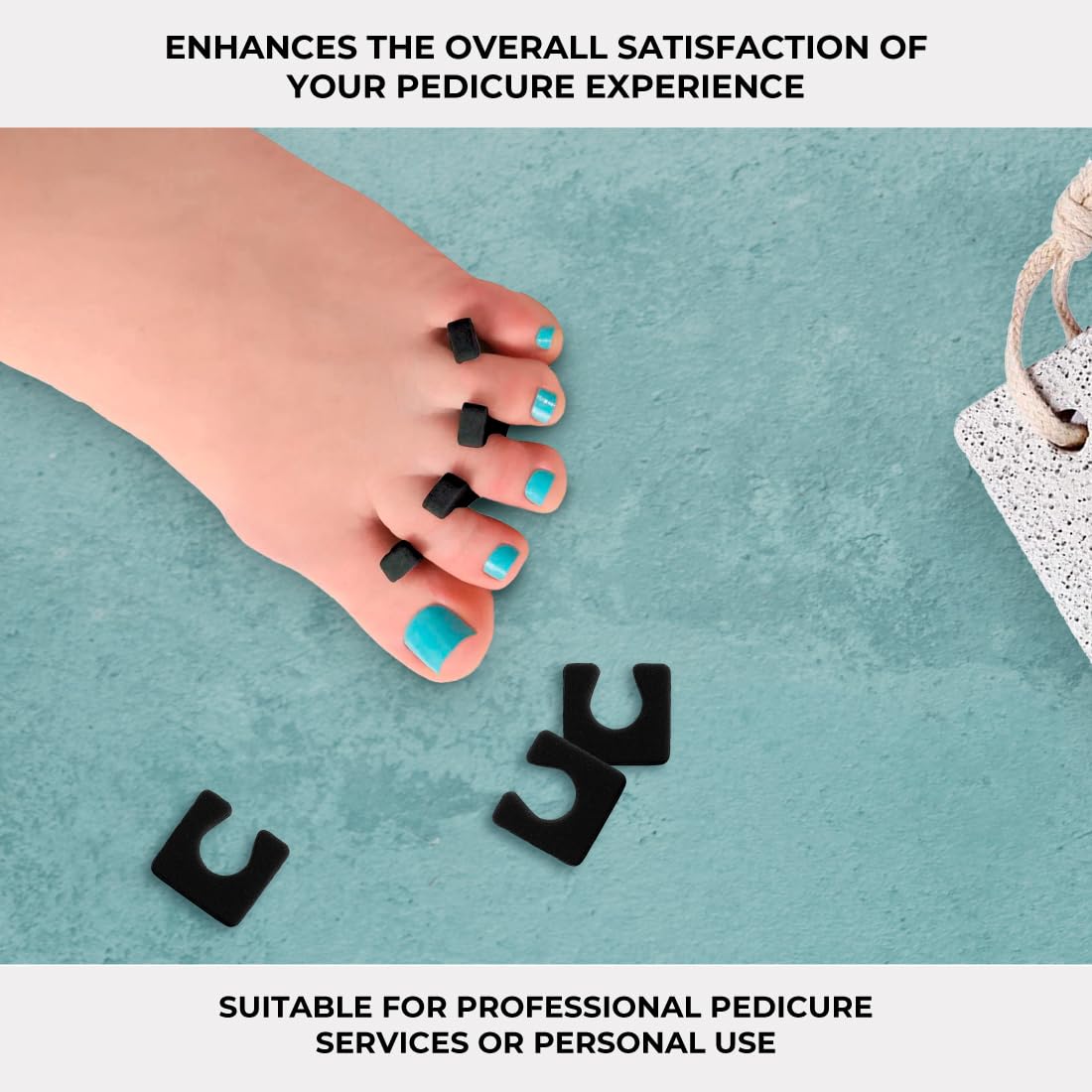 Close up of black luxury foam toe separators between toes