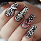 The three piece PH PandaHall nail image plates laid out horizontally to show the diverse blooming flower designs.