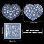 Heart shaped and rectangular transparent silicone carving templates with detailed seashell and jellyfish designs