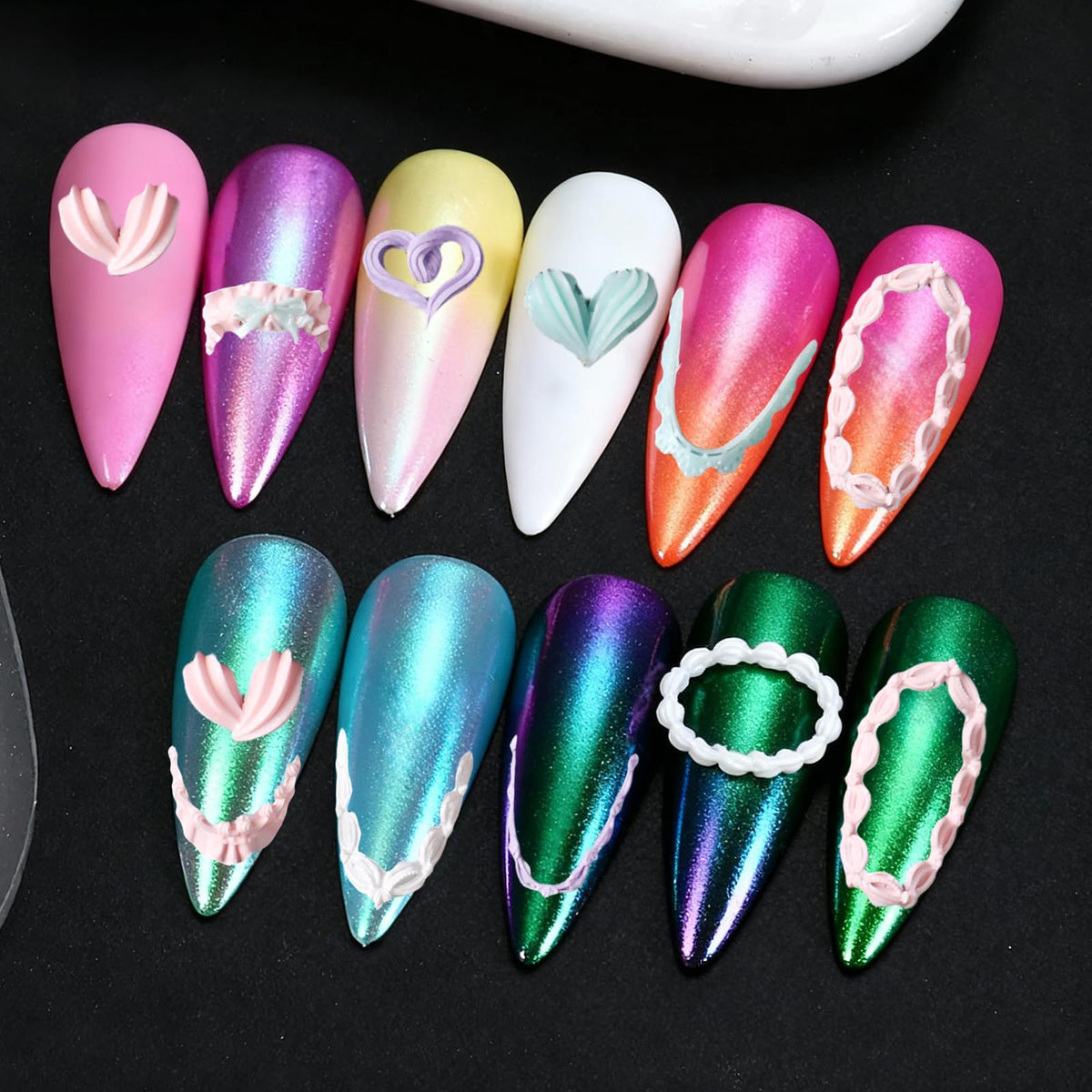 Peeling a cured 3D resin nail art charm away from a clear silicone stencil