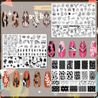 Six pieces of Whaline western theme nail stencils displaying cactus and boot designs